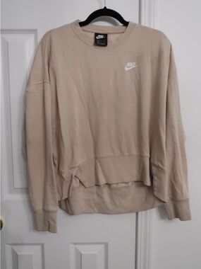 Nike Beige oversized Crew Sweatshirt with White Swoosh women S